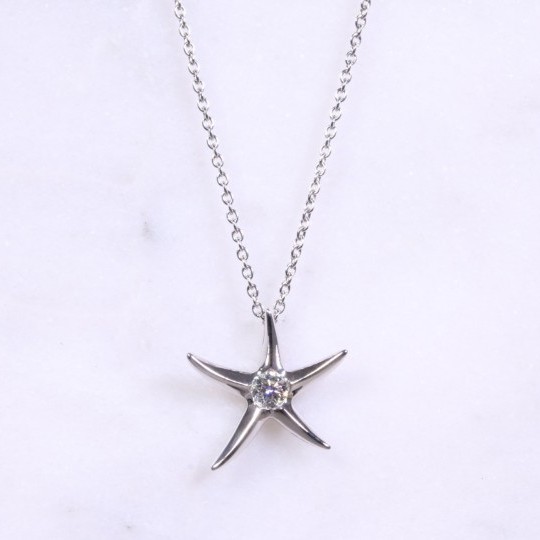 Diamond Starfish Pendant White Gold