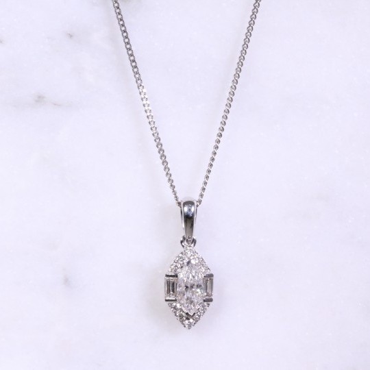 Marquise Shape Diamond Cluster Necklace