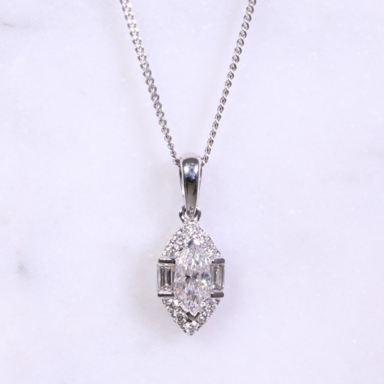 Marquise Shape Diamond Cluster Necklace