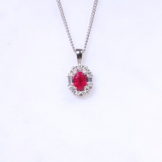 Ruby & Diamond Oval Cluster Pendant