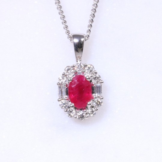 Ruby & Diamond Oval Cluster Pendant