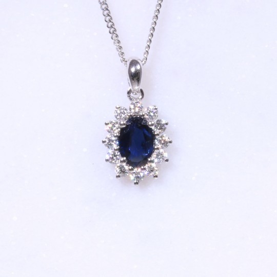 Sapphire & Diamond Oval Pendant