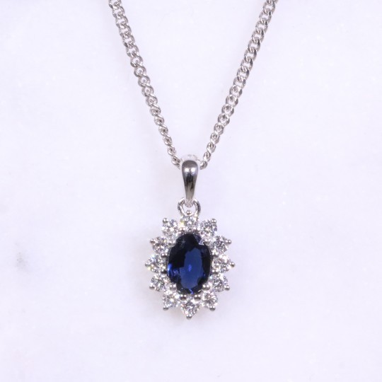 Oval Sapphire & Diamond Cluster Necklace