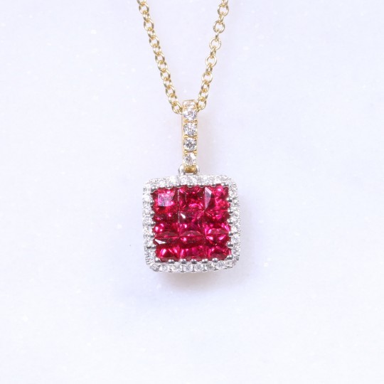 Ruby & Diamond Square Pendant