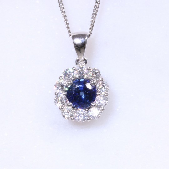 Sapphire & Diamond Halo Pendant