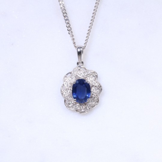 Sapphire & Diamond Ribbon Pendant