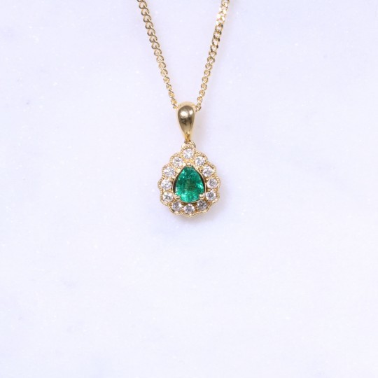 Emerald & Diamond Pear Pendant