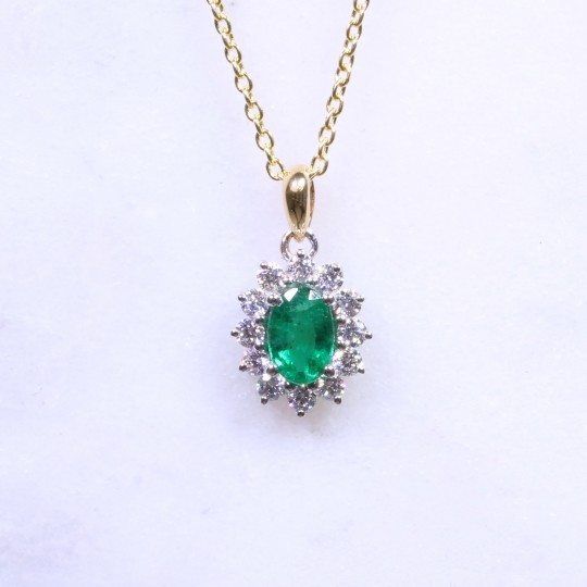 Oval Emerald & Diamonds Classic Cluster Necklace