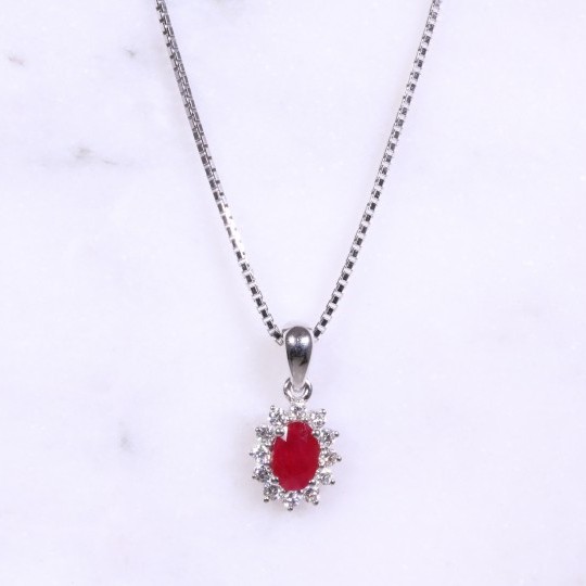 Oval Ruby & Diamond Cluster Necklace