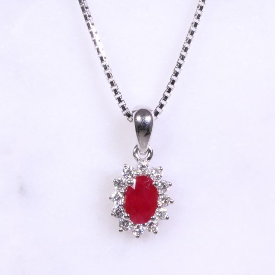 Oval Ruby & Diamond Cluster Necklace