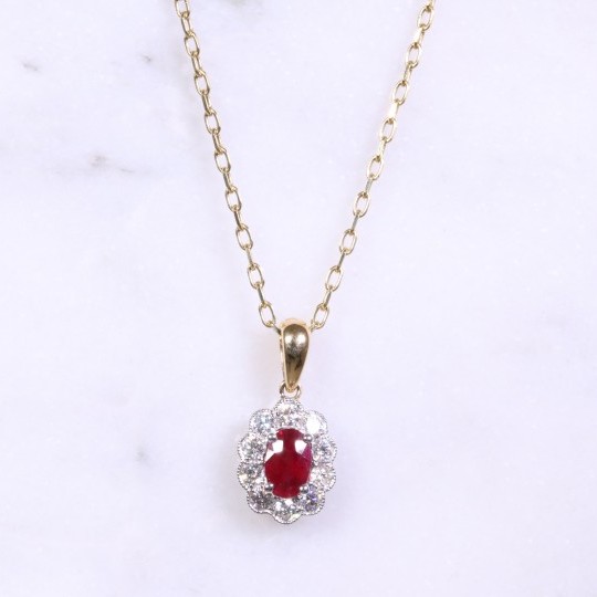 Fancy Oval Ruby & Diamond Cluster Necklace