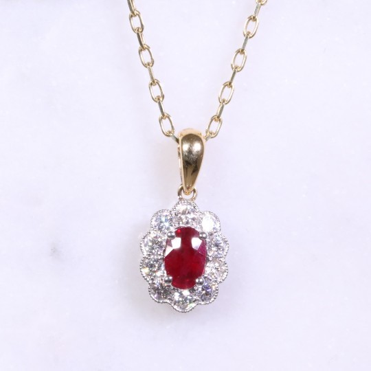 Fancy Oval Ruby & Diamond Cluster Necklace