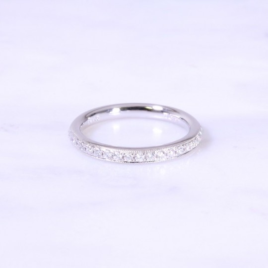 Grain Set Diamond Half Eternity Ring With Milgrain 2.5mm