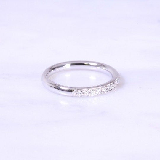 Grain Set Diamond Half Eternity Ring With Milgrain 2.5mm