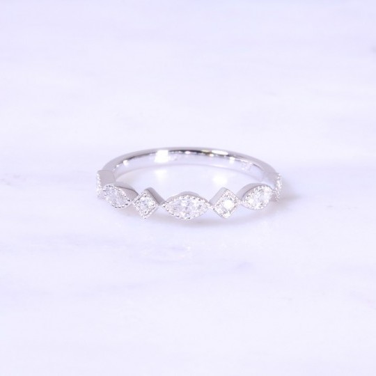 Marquise & Round Square Set Diamond Milgrain Ring 3mm