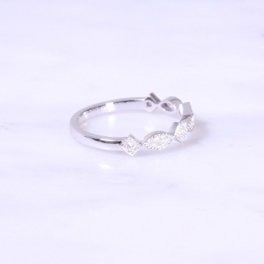 Marquise and Round Square Set Diamond Milgrain Ring