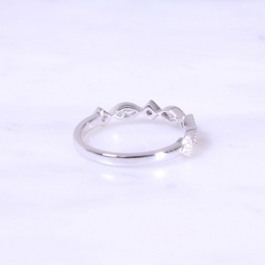 Marquise and Round Square Set Diamond Milgrain Ring