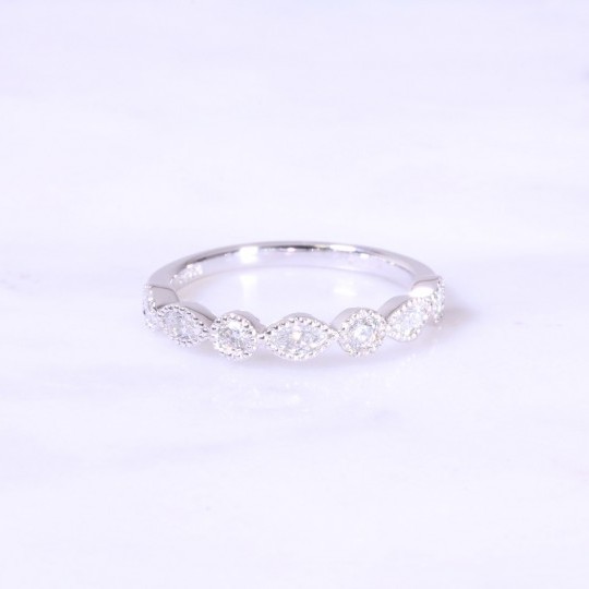 Marquise and Round Diamond Milgrain Ring