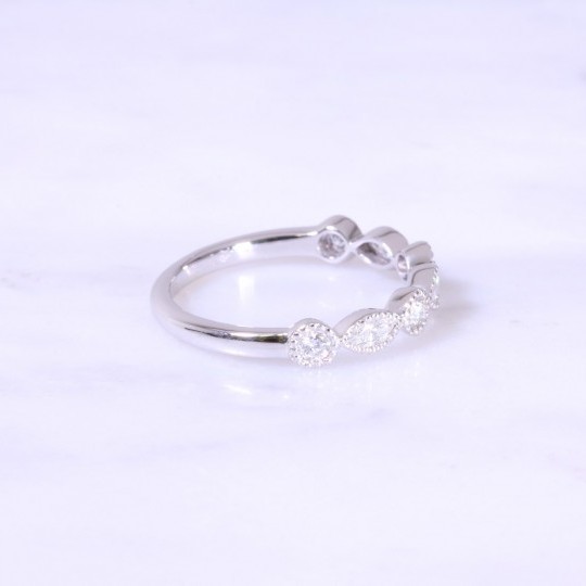 Marquise and Round Diamond Milgrain Ring