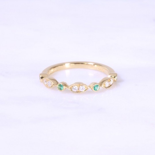 Fancy Emerald & Diamond Milgrain Eternity Ring 3mm
