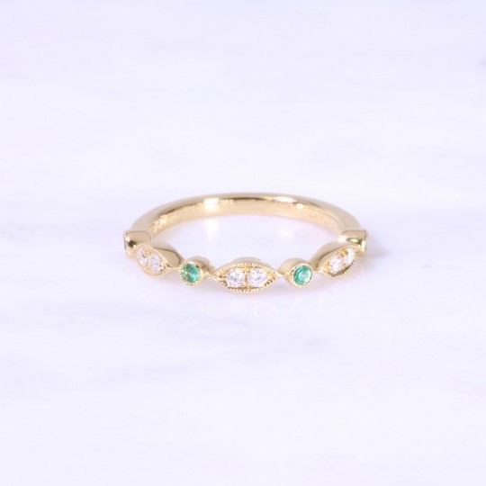 Fancy Emerald & Diamond Milgrain Eternity Ring