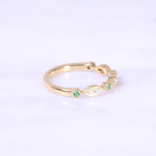 Fancy Emerald & Diamond Milgrain Eternity Ring