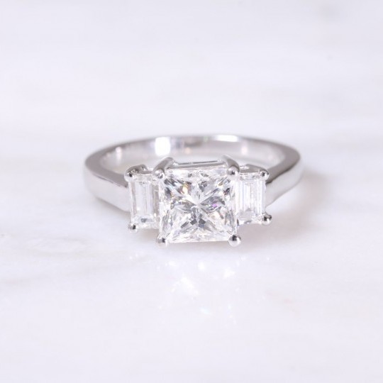 Princess and Baguette Cut 3 Stone Diamond Ring 