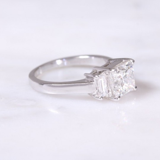 Princess and Baguette Cut 3 Stone Diamond Ring 
