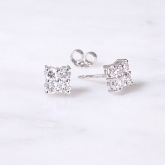 4 Stone Diamond Square Design Earrings