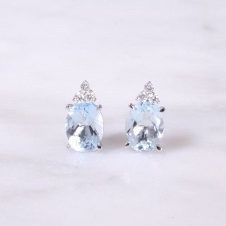 Oval Aquamarine & Trefoil Diamond Earrings