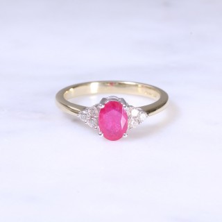 Oval Ruby & Trefoil Diamond Ring