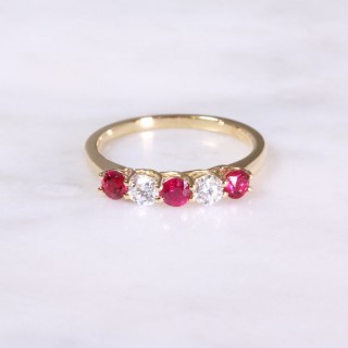 Yellow Gold 5 Stone Ruby & Diamond Ring