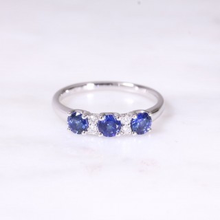 3 Stone Sapphire & Diamond Half Hoop Ring