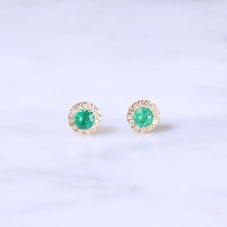 Petite Emerald & Diamond Halo Ear Studs