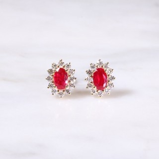 Ruby & Diamond Oval Cluster Earrings