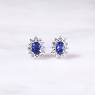 Oval Sapphire & Diamond Cluster Earrings