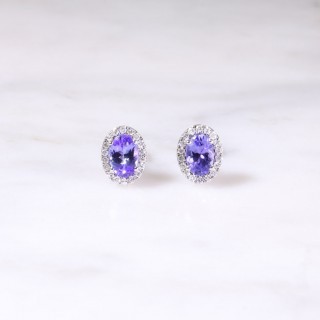 Oval Tanzanite & Diamond Halo Earrings