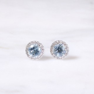 Aquamarine & Diamond Halo Earrings
