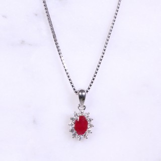 Oval Ruby & Diamond Cluster Necklace