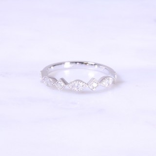 Marquise & Round Square Set Diamond Milgrain Ring 3mm